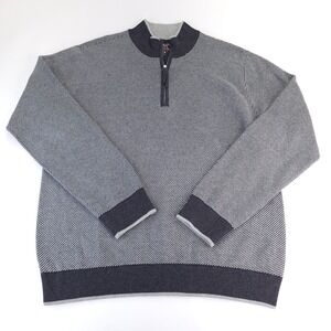 Robert Graham Sweater Mens XL Gray Quarter Zip Pullover Cotton Cashmere Blend